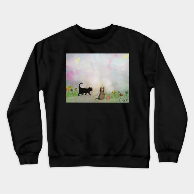 The road (2 cats) Crewneck Sweatshirt by YaebaArts